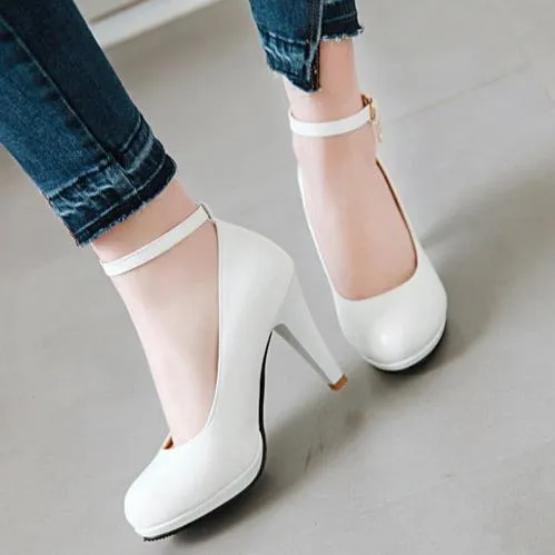 Elegant round toe high heels pumps with ankle strap