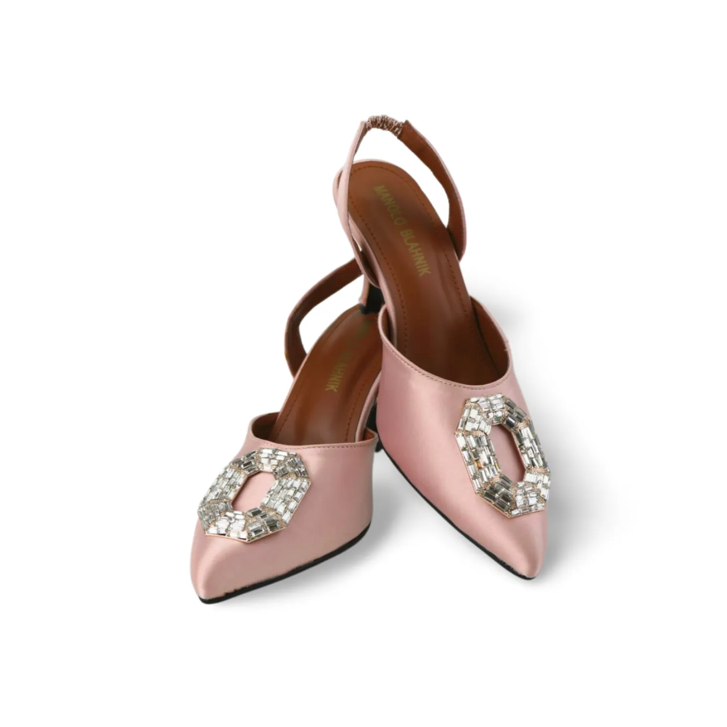 Elegant Satin Slingback Heels with Rhinestones Buckle