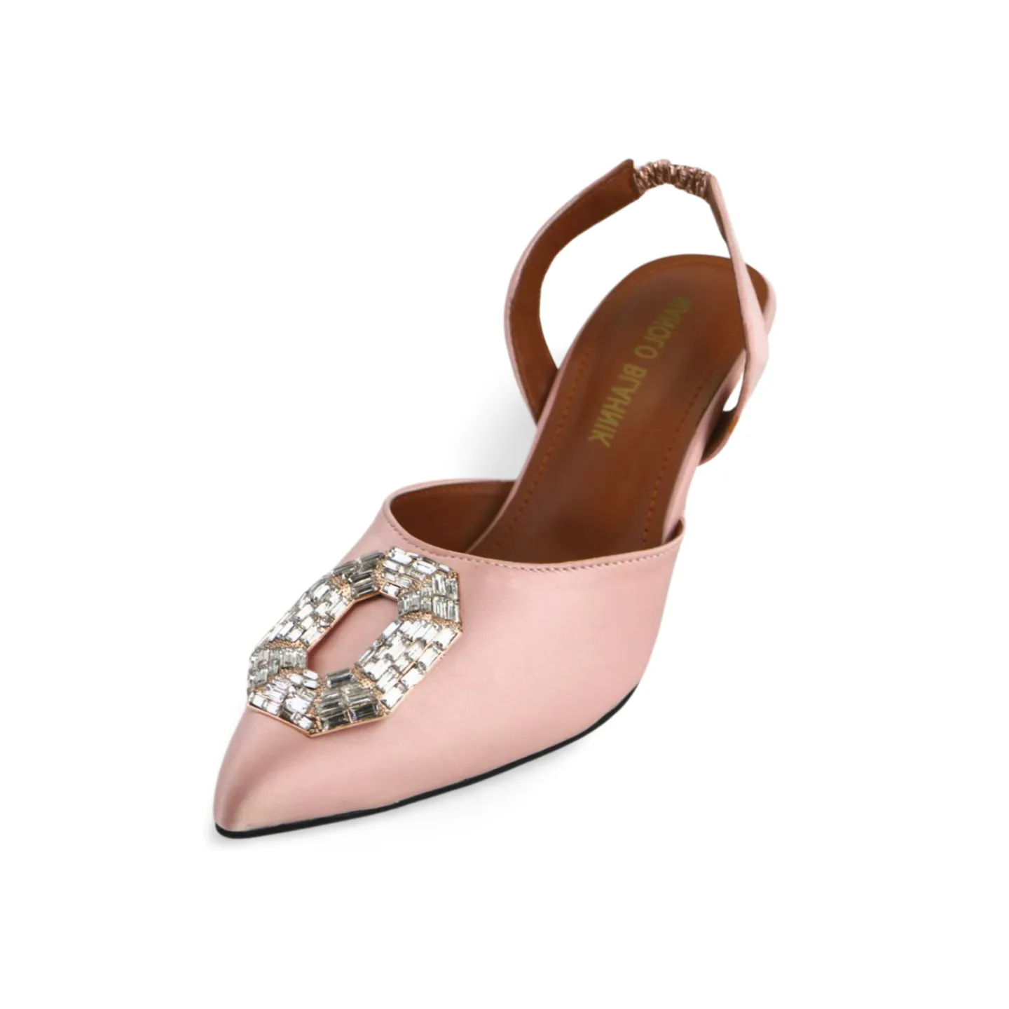 Elegant Satin Slingback Heels with Rhinestones Buckle