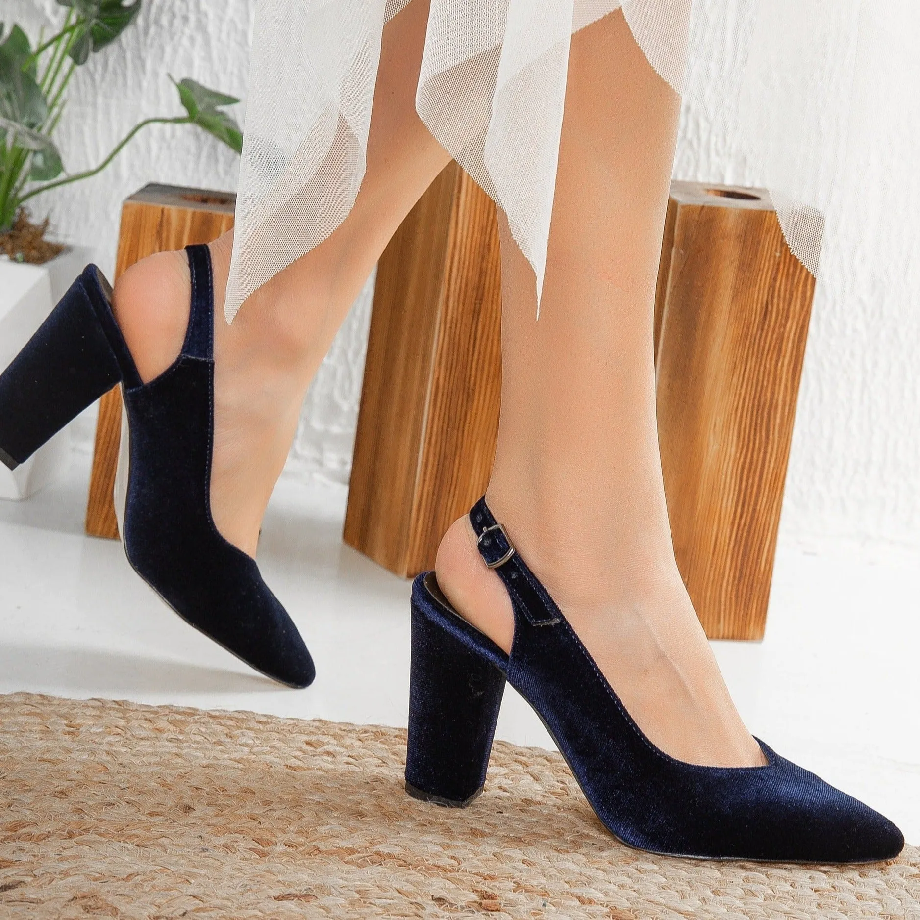 Emma- Dark Blue Velvet  Slingback