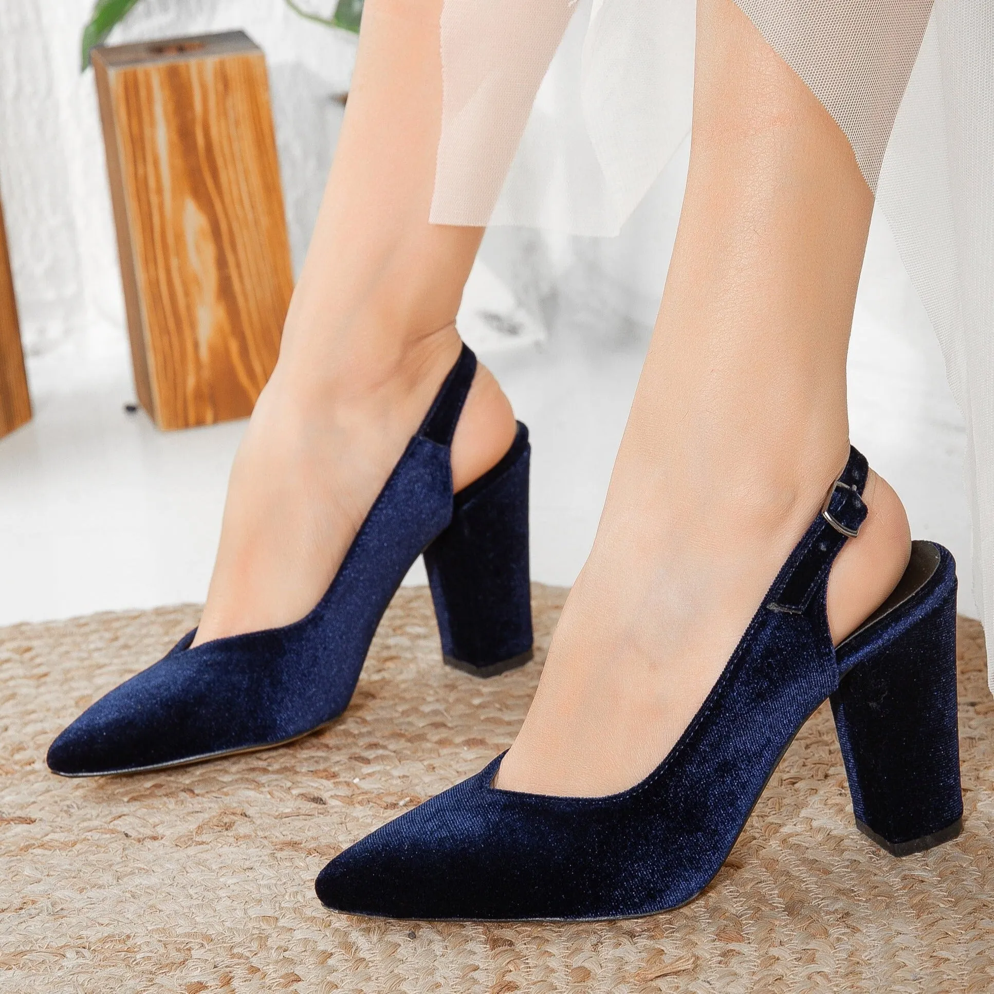 Emma- Dark Blue Velvet  Slingback