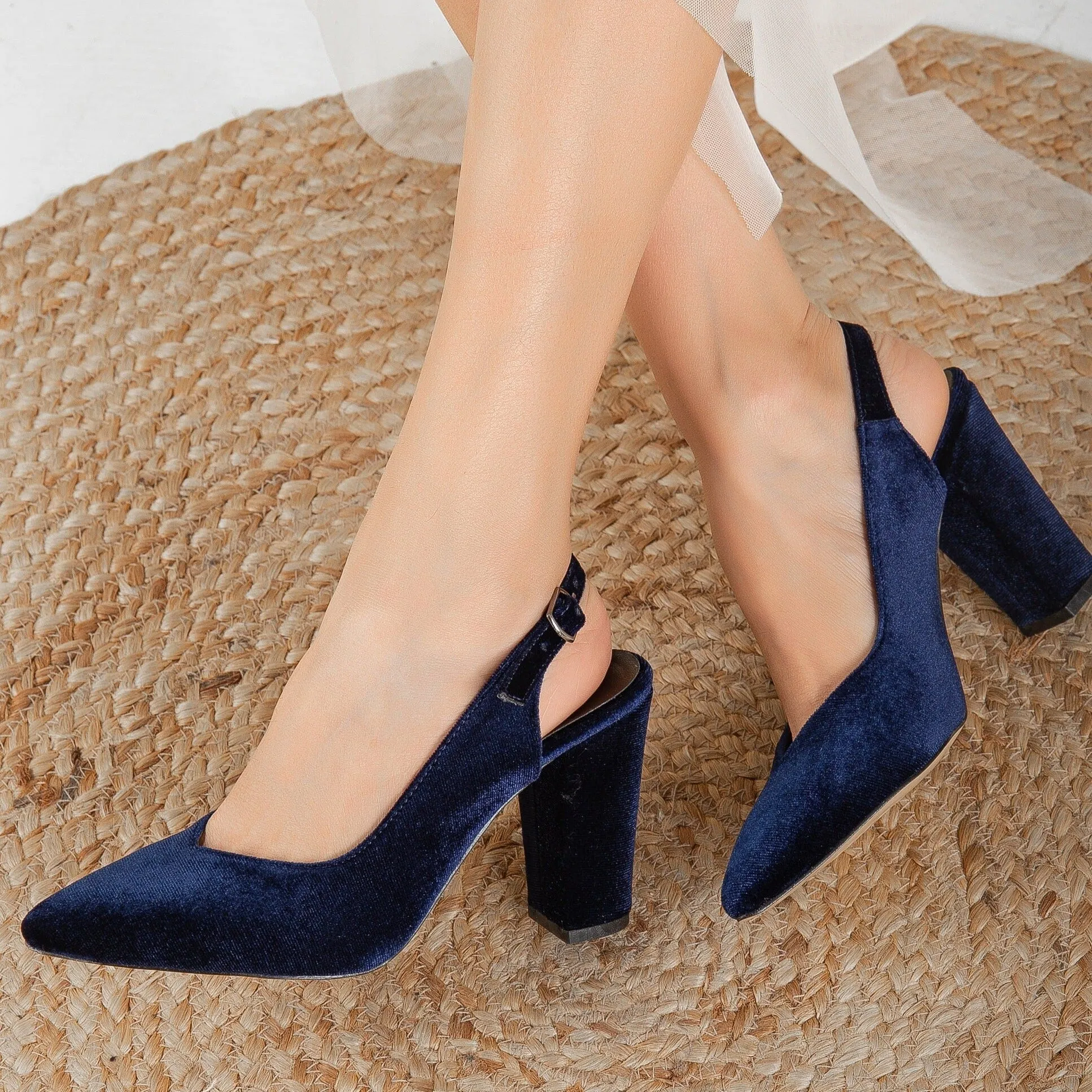 Emma- Dark Blue Velvet  Slingback