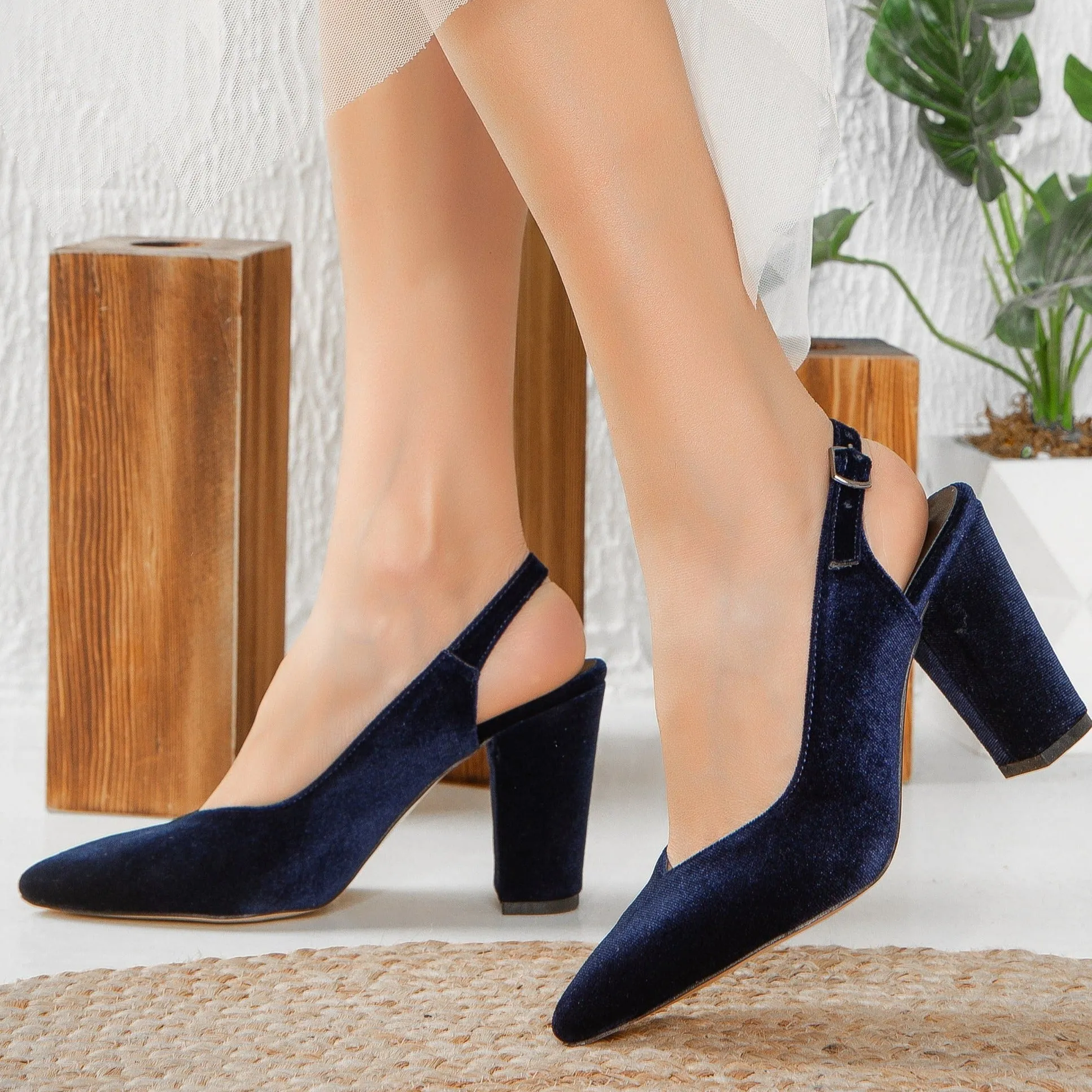 Emma- Dark Blue Velvet  Slingback