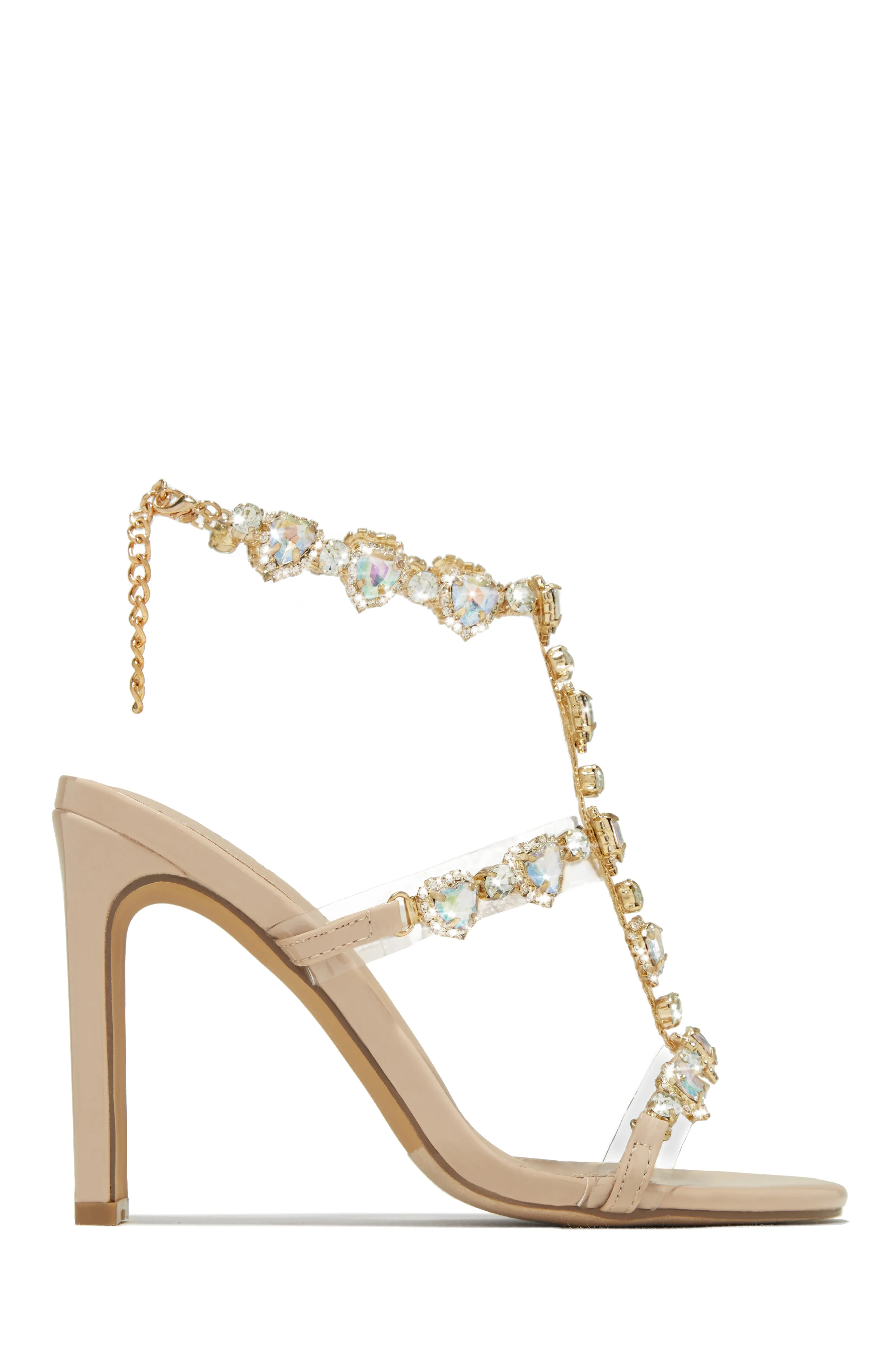 Ezylynn Heart Embellished High Heels - Nude