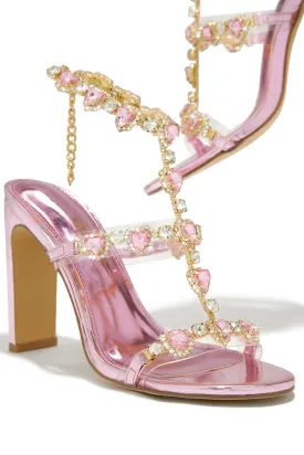 Ezylynn Heart Embellished High Heels - Pink