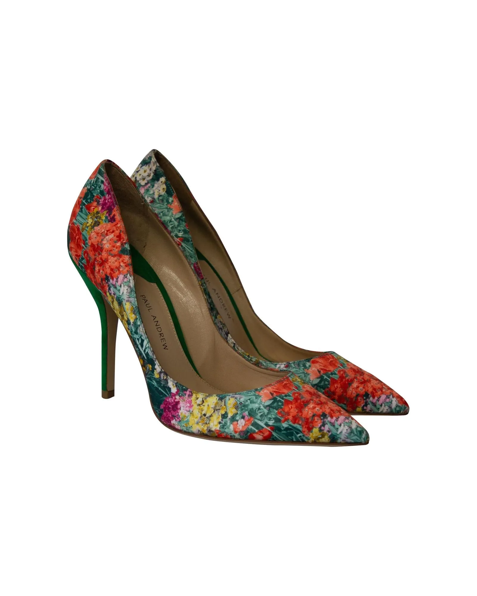 Floral Print Silk and Suede High Heel Pumps