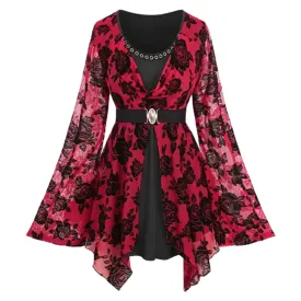 Funki Buys | Shirts | Women's Gothic Rose Flower Tunic Top