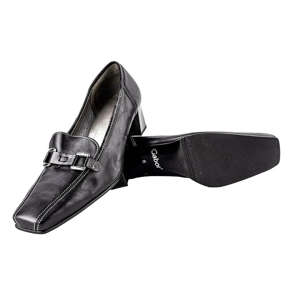 Gabor Square Toe High-Heel Shoes Leather Black Colour For Women