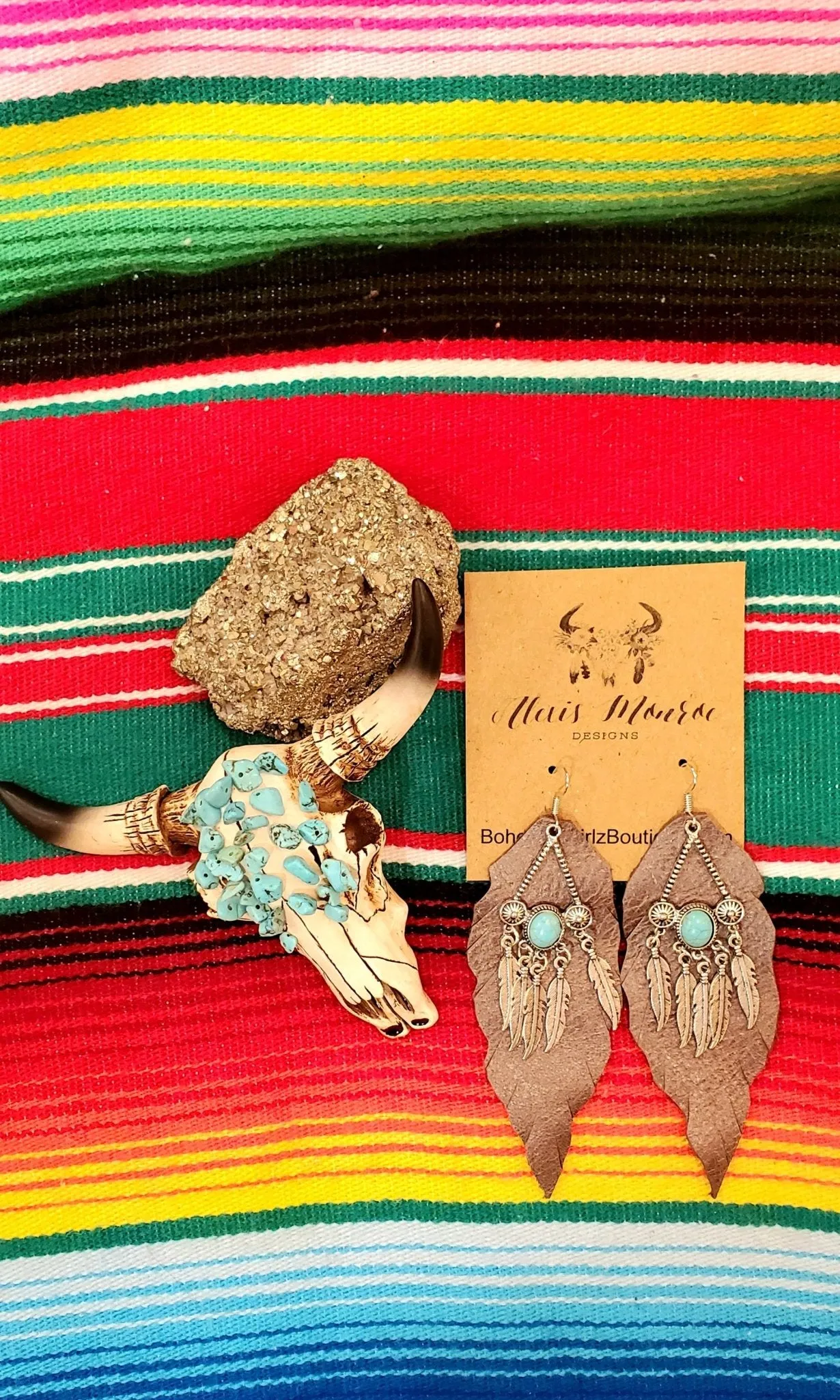 Genuine Leather Earring , Aztec Feathers &  Leather Jewelry