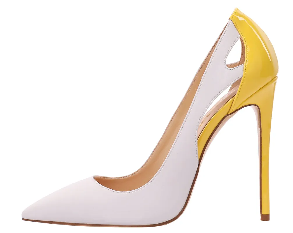 Glitter White & Yellow Wedding Stilettos Women Pumps Sexy 12cm Party High Heels