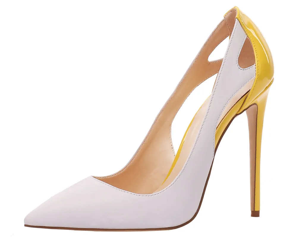 Glitter White & Yellow Wedding Stilettos Women Pumps Sexy 12cm Party High Heels