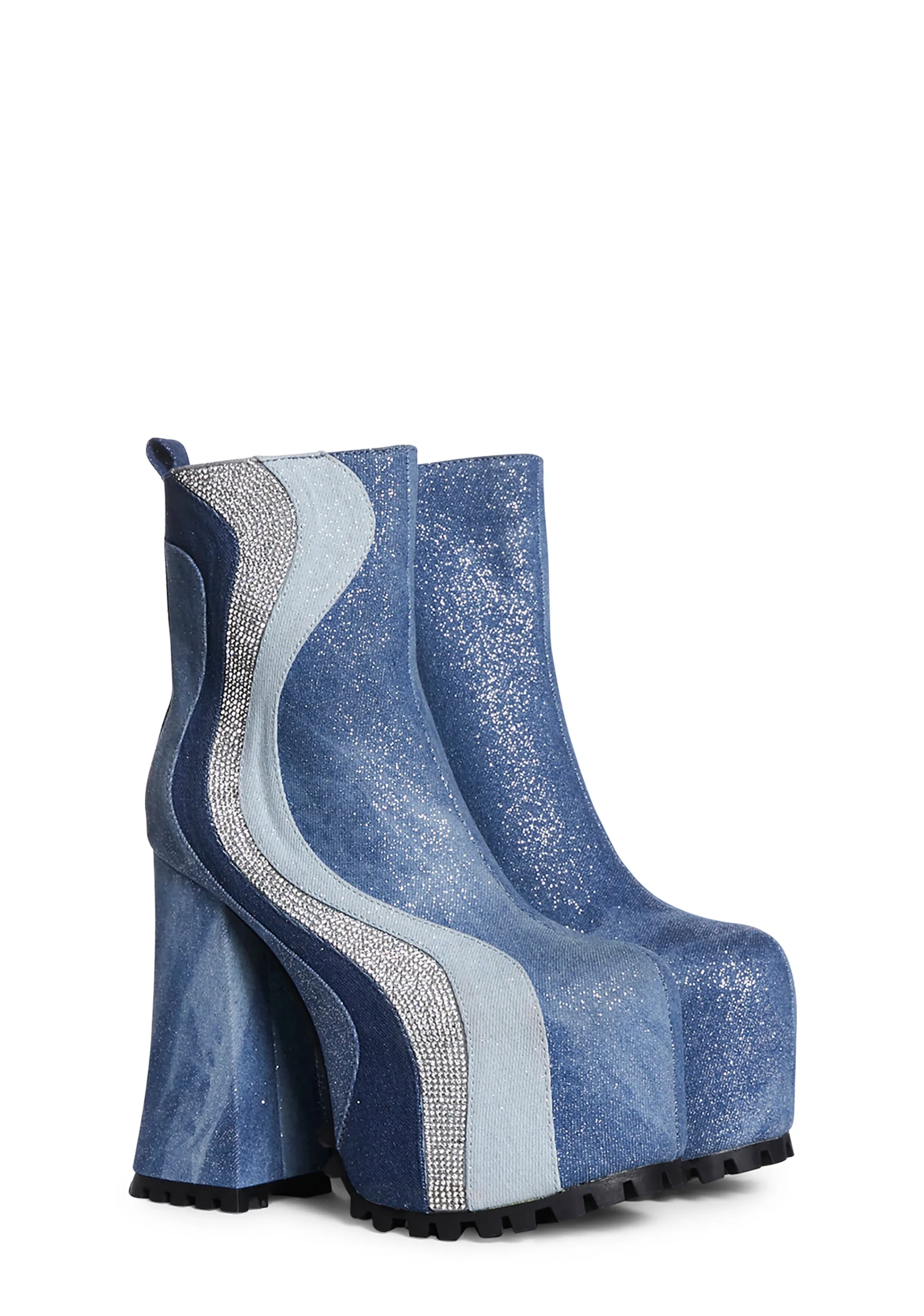 Go For The Glam Denim Platform Boots