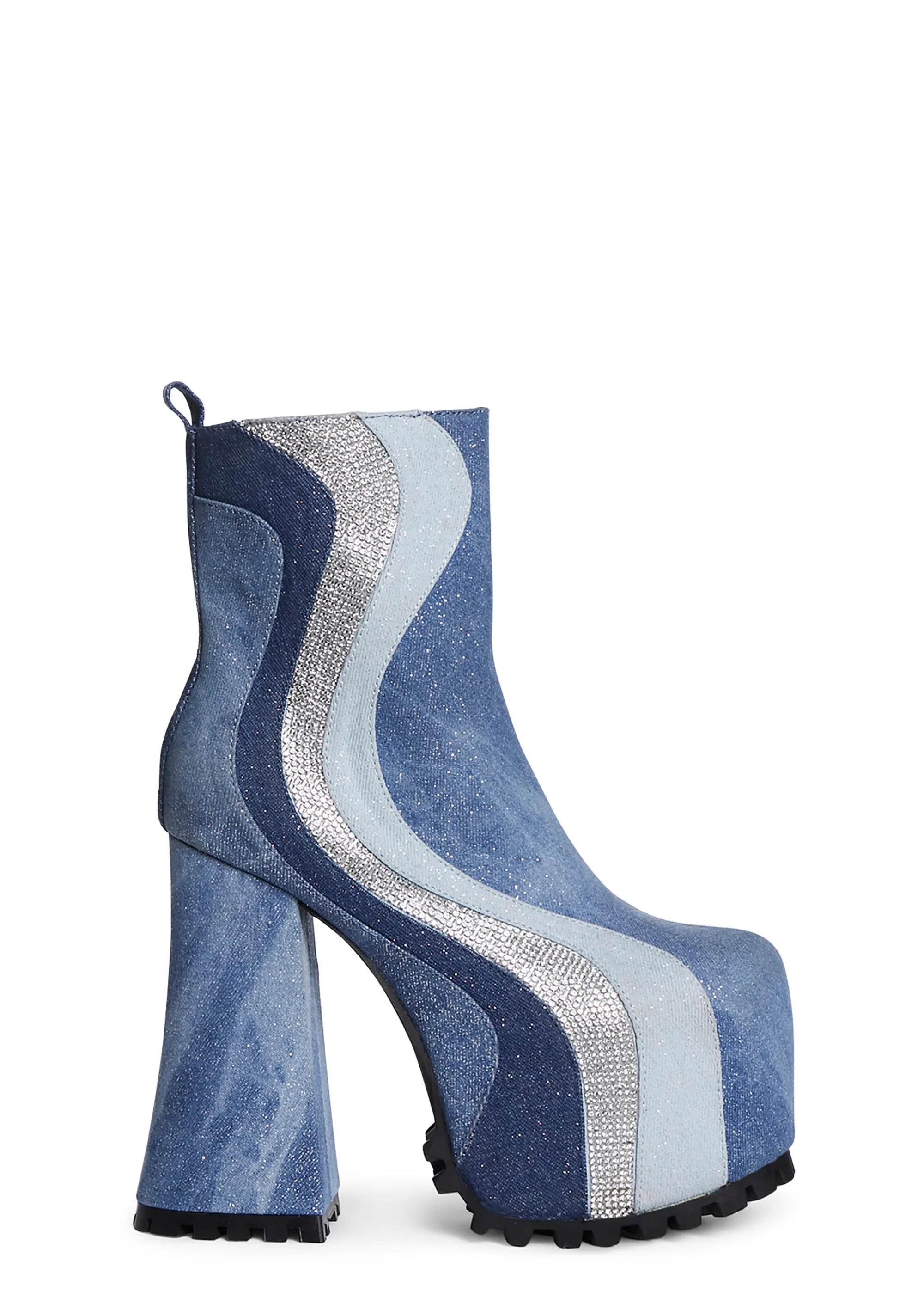 Go For The Glam Denim Platform Boots