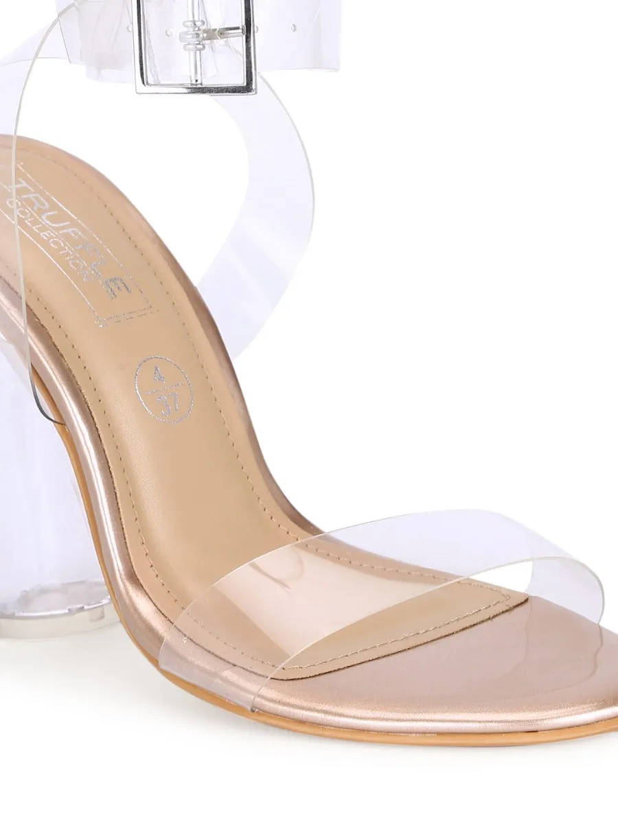 Gold Patent Perspex Clear High Block Heels