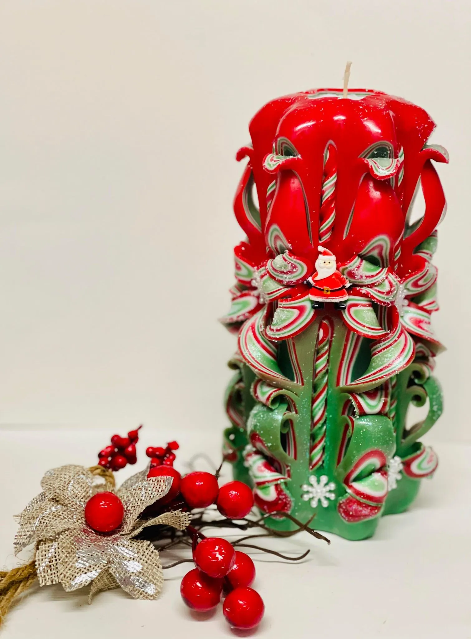 Handmade Carved Candle - Christmas Design