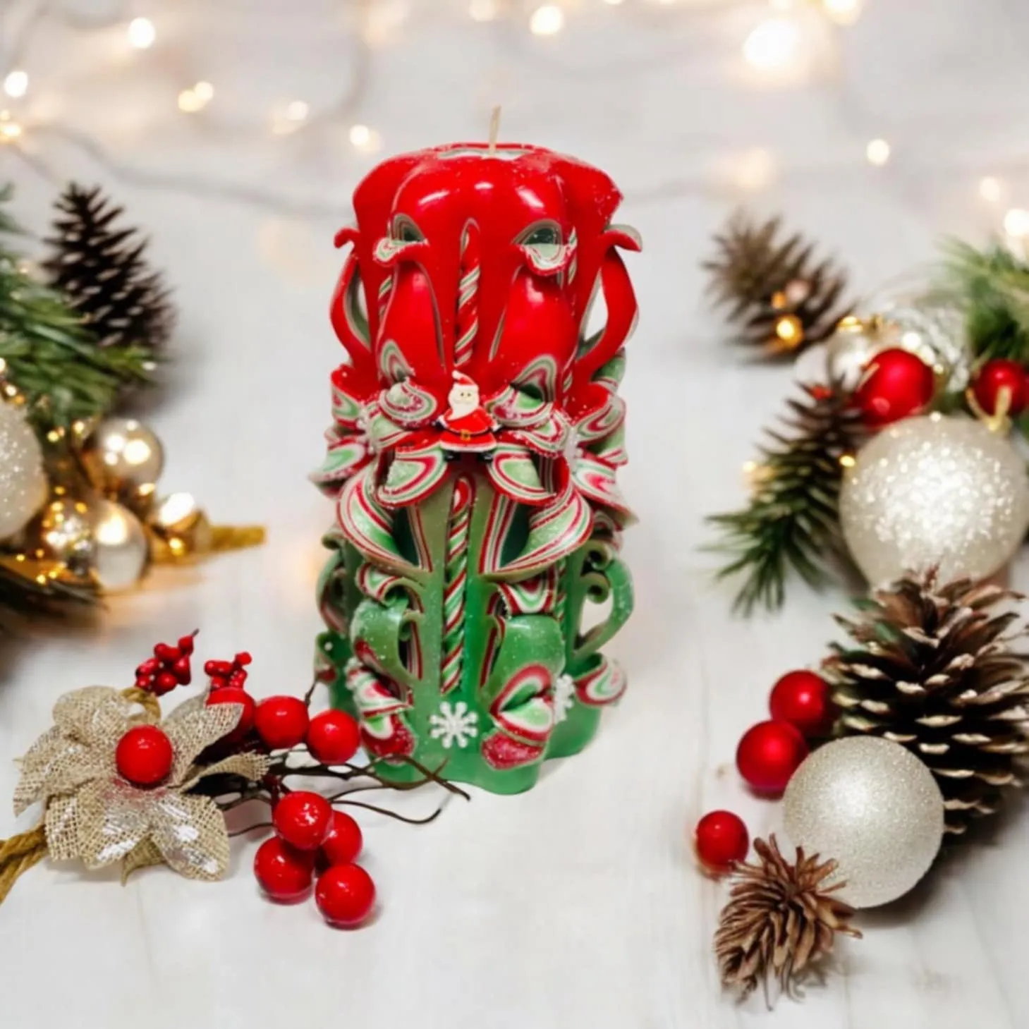 Handmade Carved Candle - Christmas Design