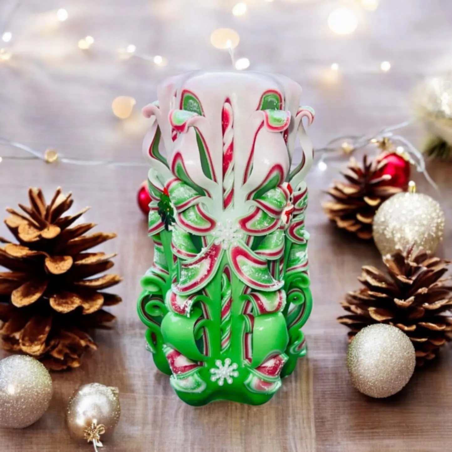 Handmade Carved Candle - Christmas Design