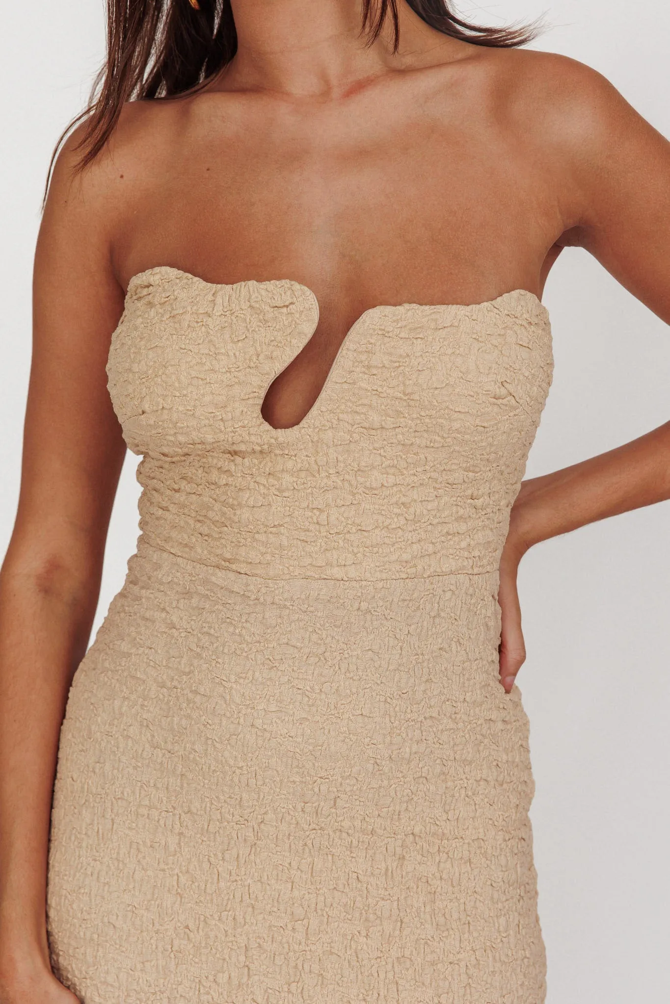 Horizon Strapless Textured Midi Dress Nude