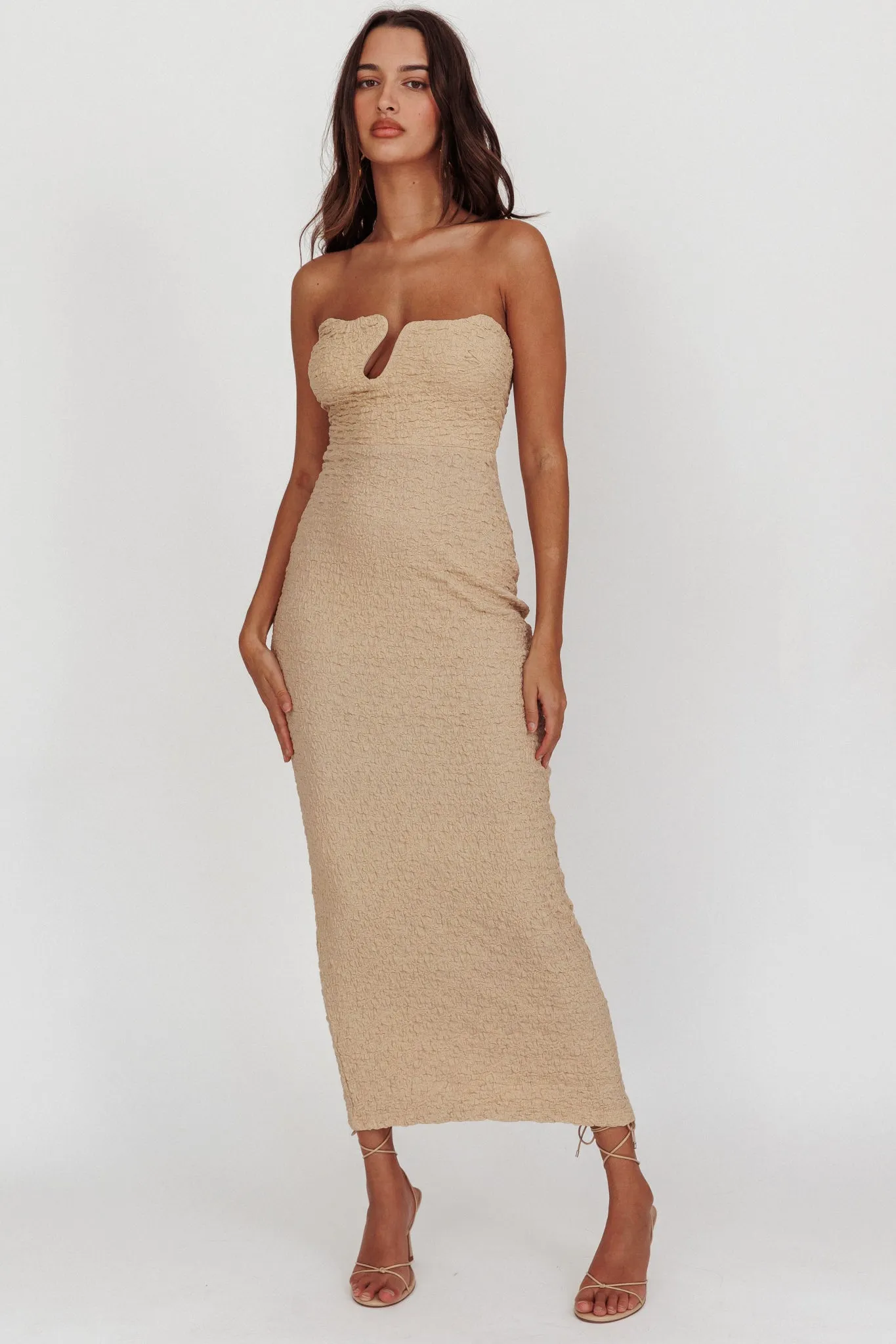 Horizon Strapless Textured Midi Dress Nude