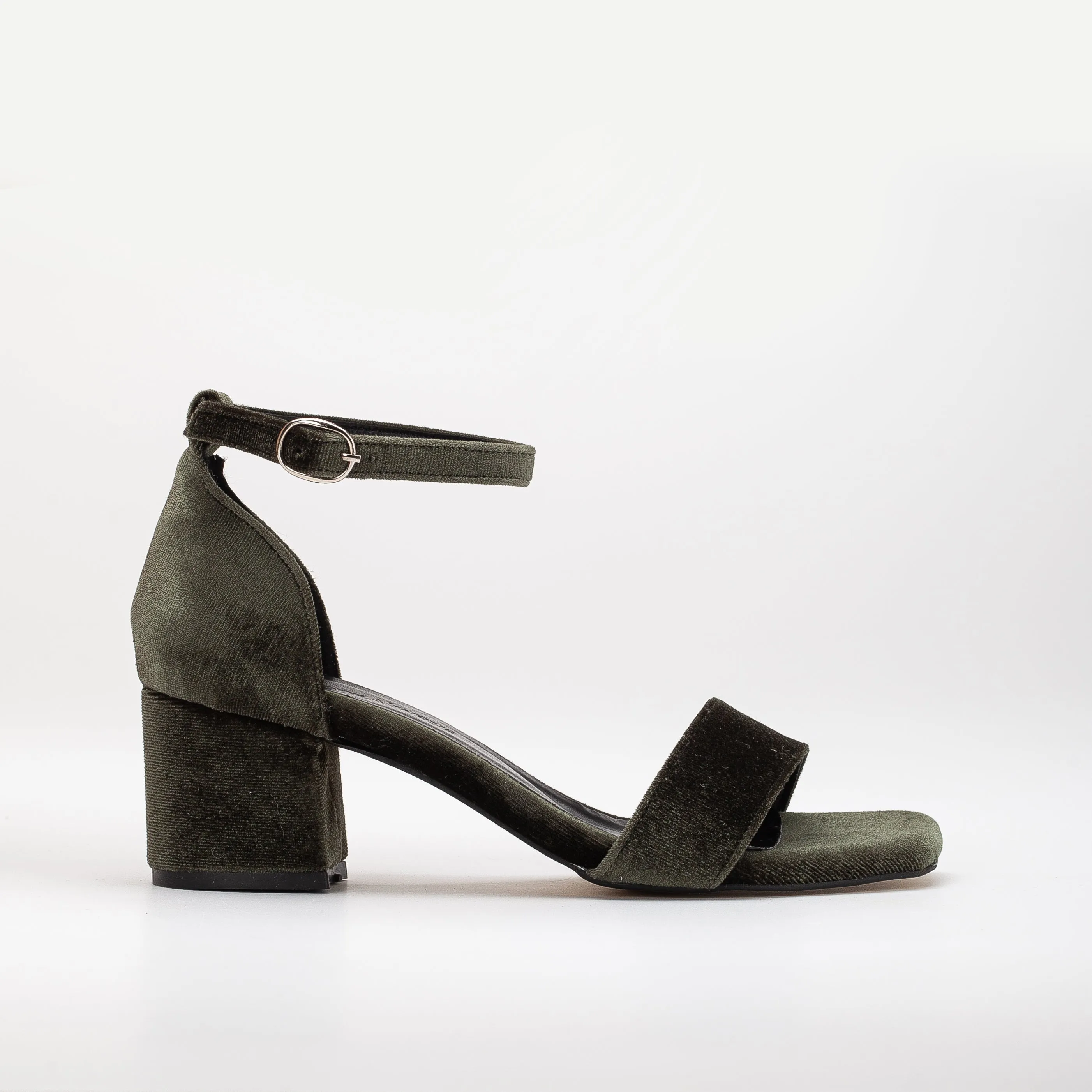 Illy - Olive Green Velvet Sandals with Pearls