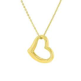 JewelryAmerica 14k Yellow Gold Curved Fancy Heart Necklace with High Polish