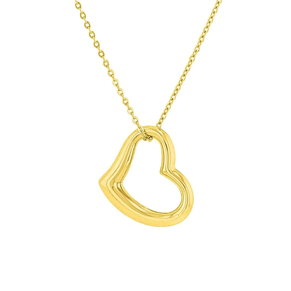 JewelryAmerica 14k Yellow Gold Curved Fancy Heart Necklace with High Polish