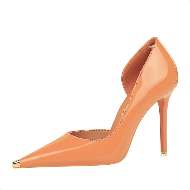 Ladies Capped Pointed Toe Patent Low-cut High Heels for Stylish Elegance