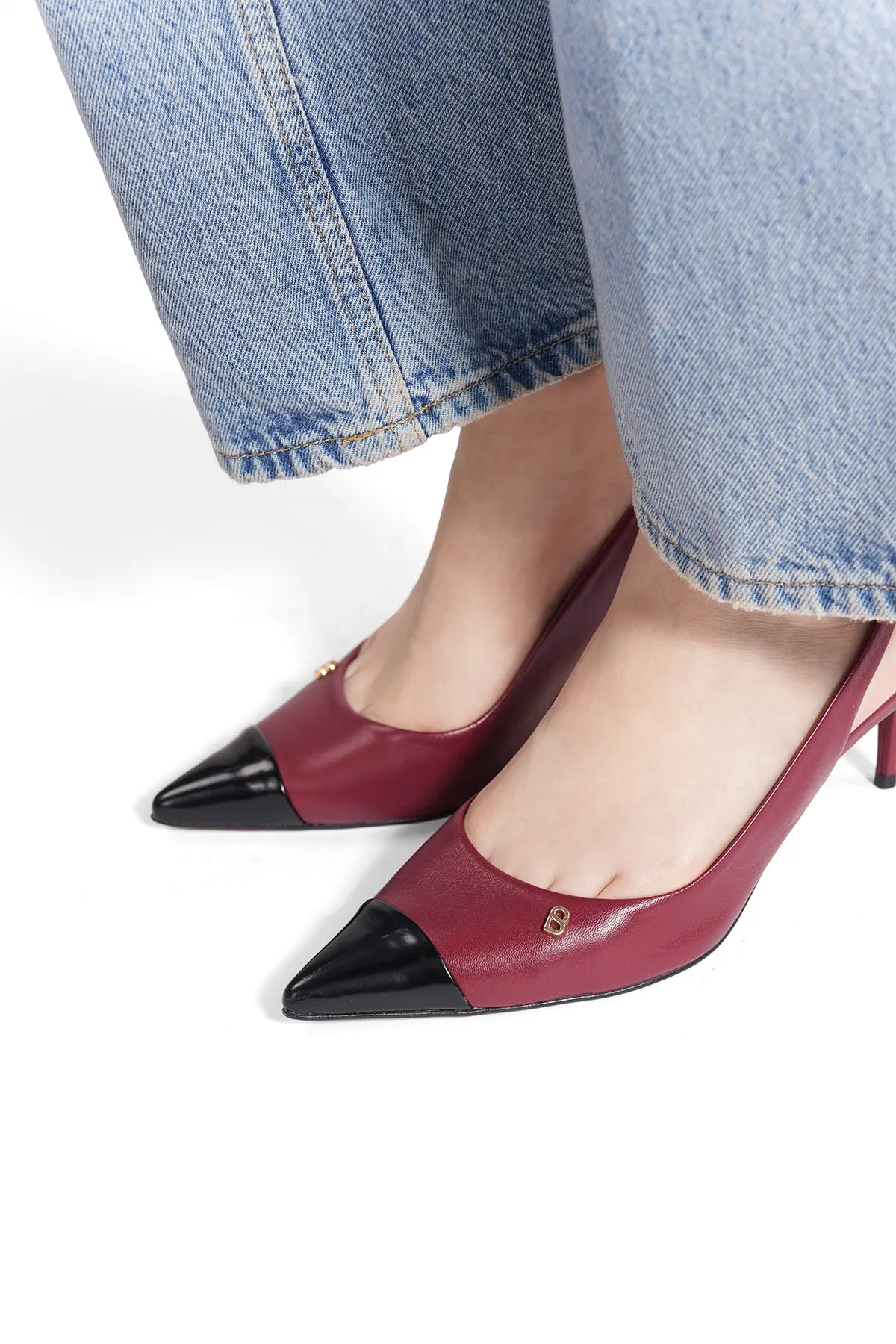 Lena Slingback Heels - Burgundy