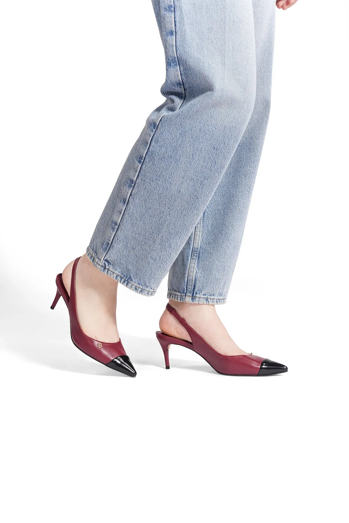 Lena Slingback Heels - Burgundy