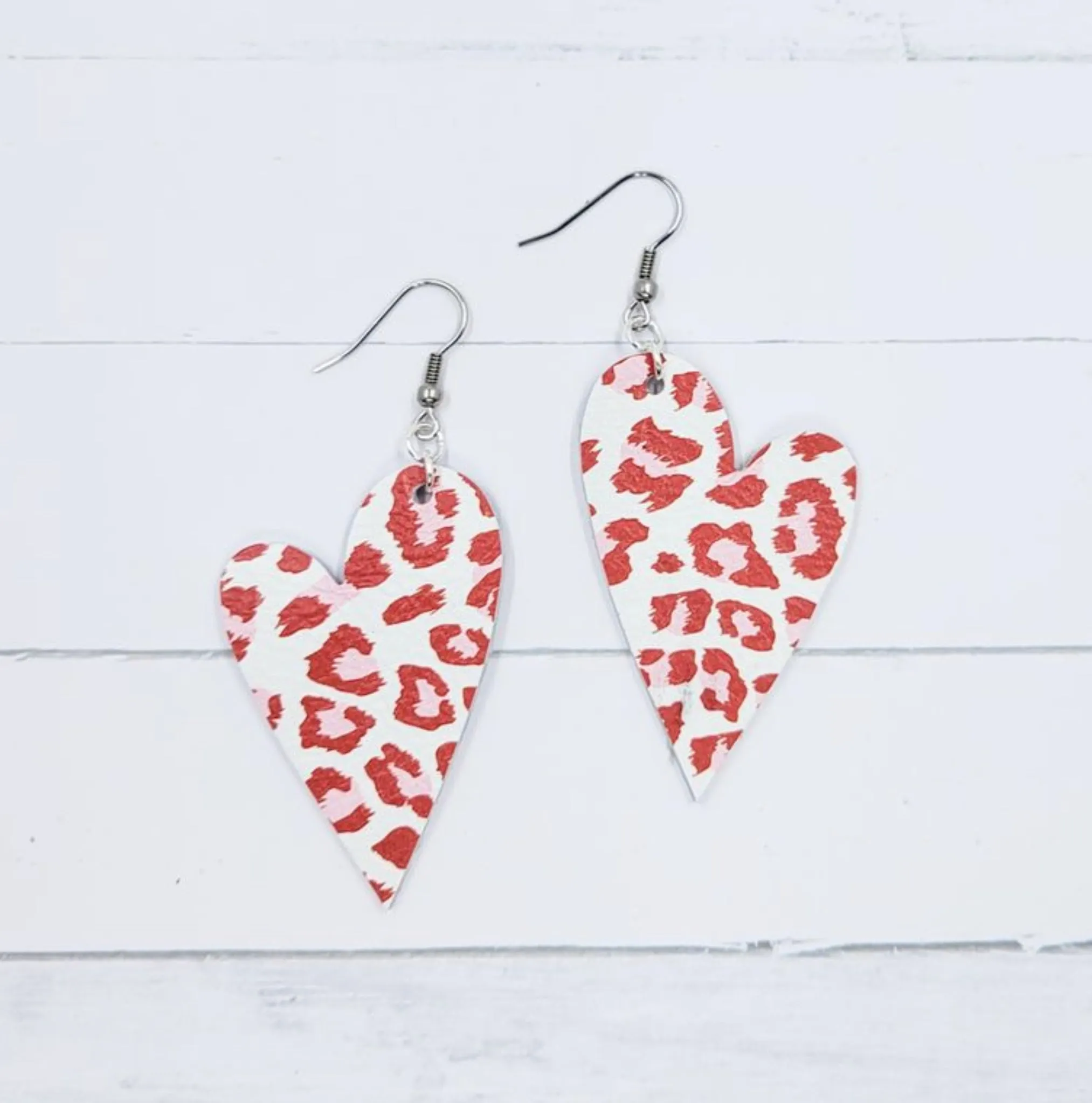 Leopard Heart Leather Earrings