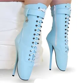 Light Blue 18cm Ballet Front-less Lace-up Knee-high Boots