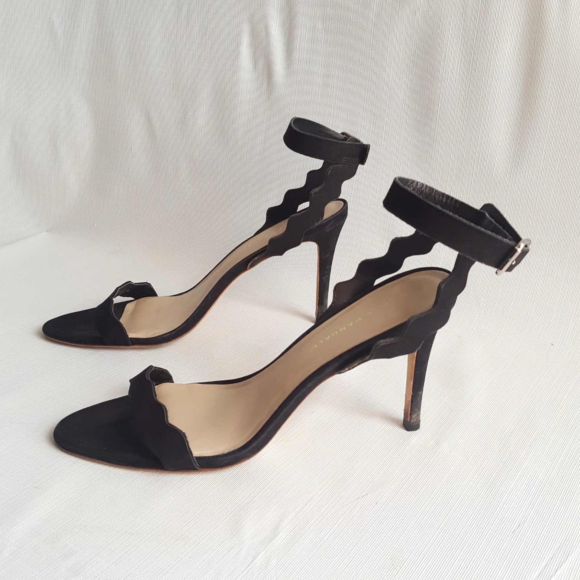 Loeffler Randall Ameila High Wavy Suede Ankle Strap Heels size. 10.5