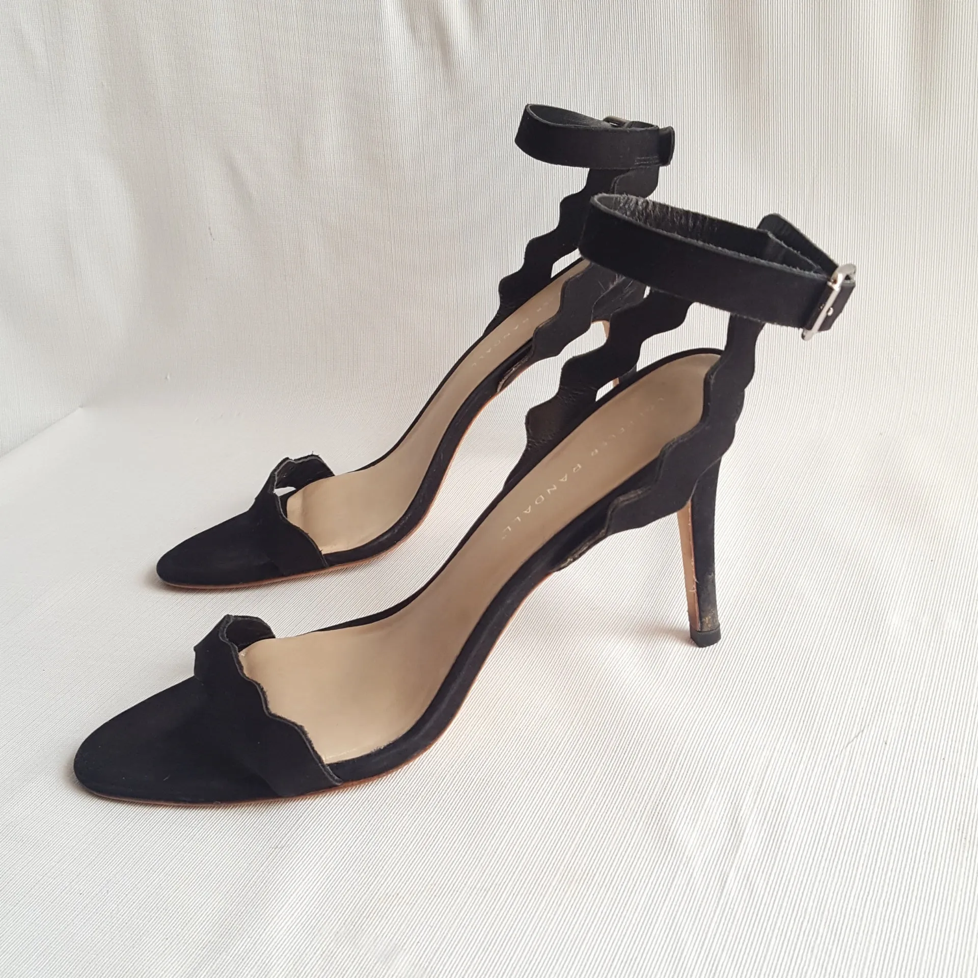 Loeffler Randall Ameila High Wavy Suede Ankle Strap Heels size. 10.5