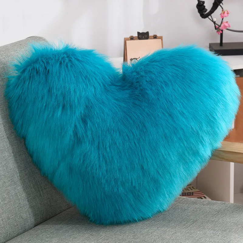 Luxurious Heart-Shaped Long Plush Decorative Throw Pillow – Fluffy Shaggy Cushion Cover for Sofa or Bed