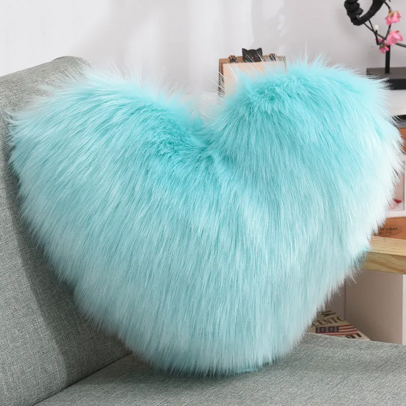 Luxurious Heart-Shaped Long Plush Decorative Throw Pillow – Fluffy Shaggy Cushion Cover for Sofa or Bed