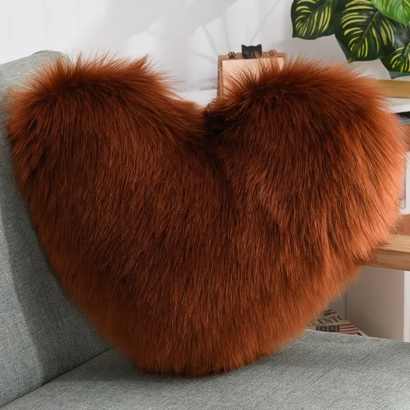 Luxurious Heart-Shaped Long Plush Decorative Throw Pillow – Fluffy Shaggy Cushion Cover for Sofa or Bed