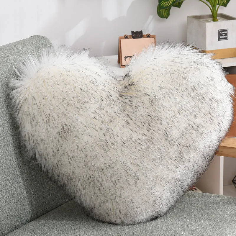 Luxurious Heart-Shaped Long Plush Decorative Throw Pillow – Fluffy Shaggy Cushion Cover for Sofa or Bed