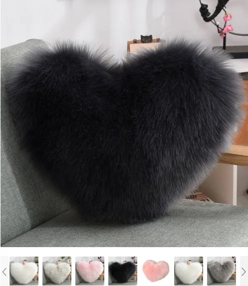 Luxurious Heart-Shaped Long Plush Decorative Throw Pillow – Fluffy Shaggy Cushion Cover for Sofa or Bed