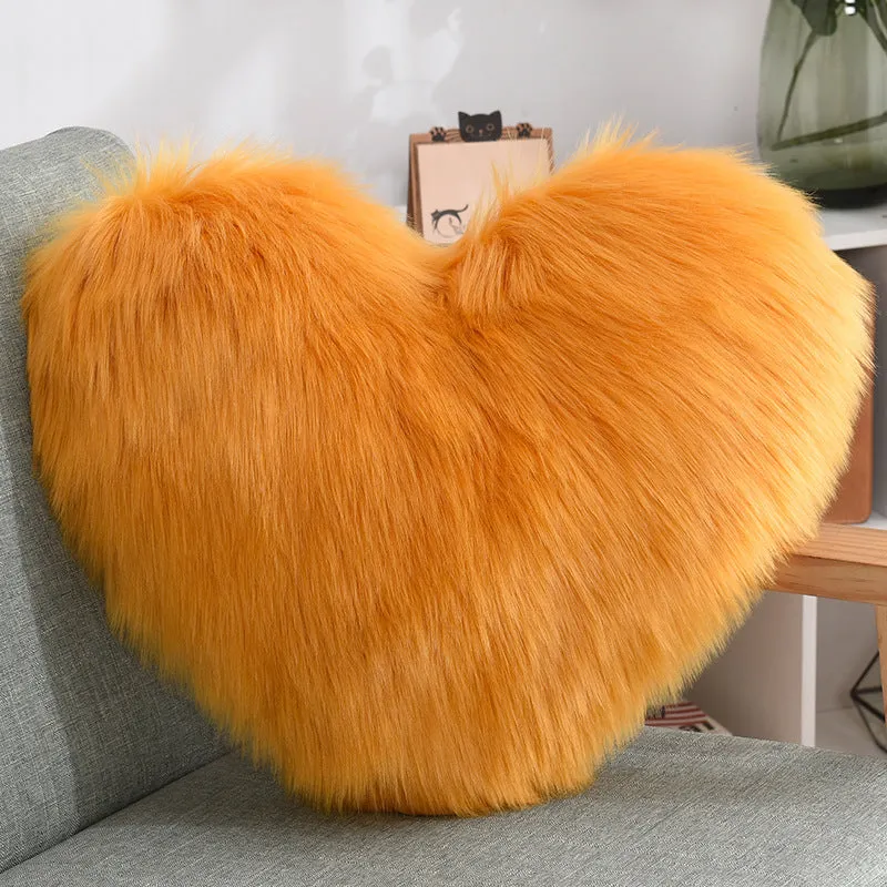 Luxurious Heart-Shaped Long Plush Decorative Throw Pillow – Fluffy Shaggy Cushion Cover for Sofa or Bed