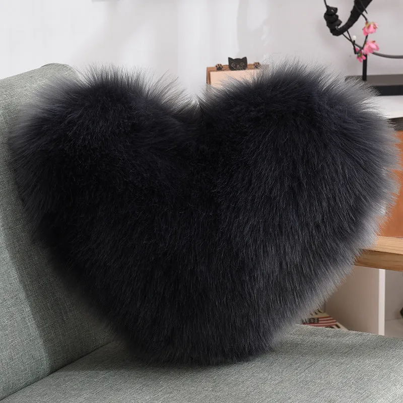 Luxurious Heart-Shaped Long Plush Decorative Throw Pillow – Fluffy Shaggy Cushion Cover for Sofa or Bed