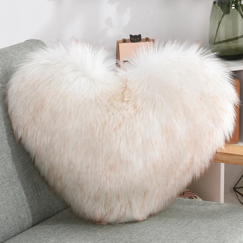 Luxurious Heart-Shaped Long Plush Decorative Throw Pillow – Fluffy Shaggy Cushion Cover for Sofa or Bed