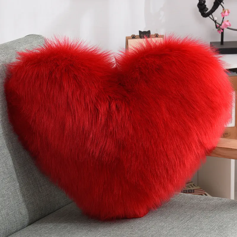 Luxurious Heart-Shaped Long Plush Decorative Throw Pillow – Fluffy Shaggy Cushion Cover for Sofa or Bed