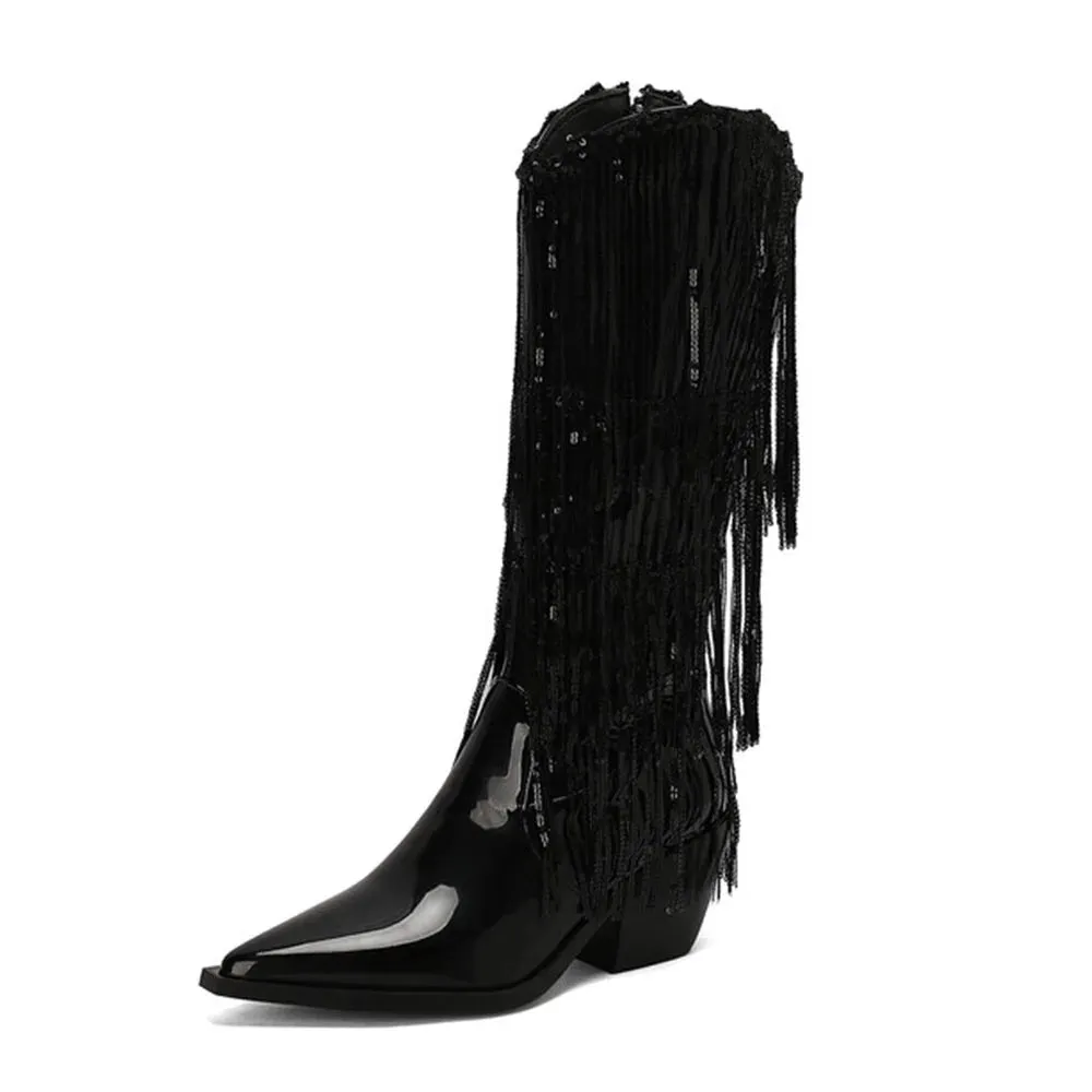 Merendy Arosa pointy stilettos Slip-on embroidery Chrome knee high boots