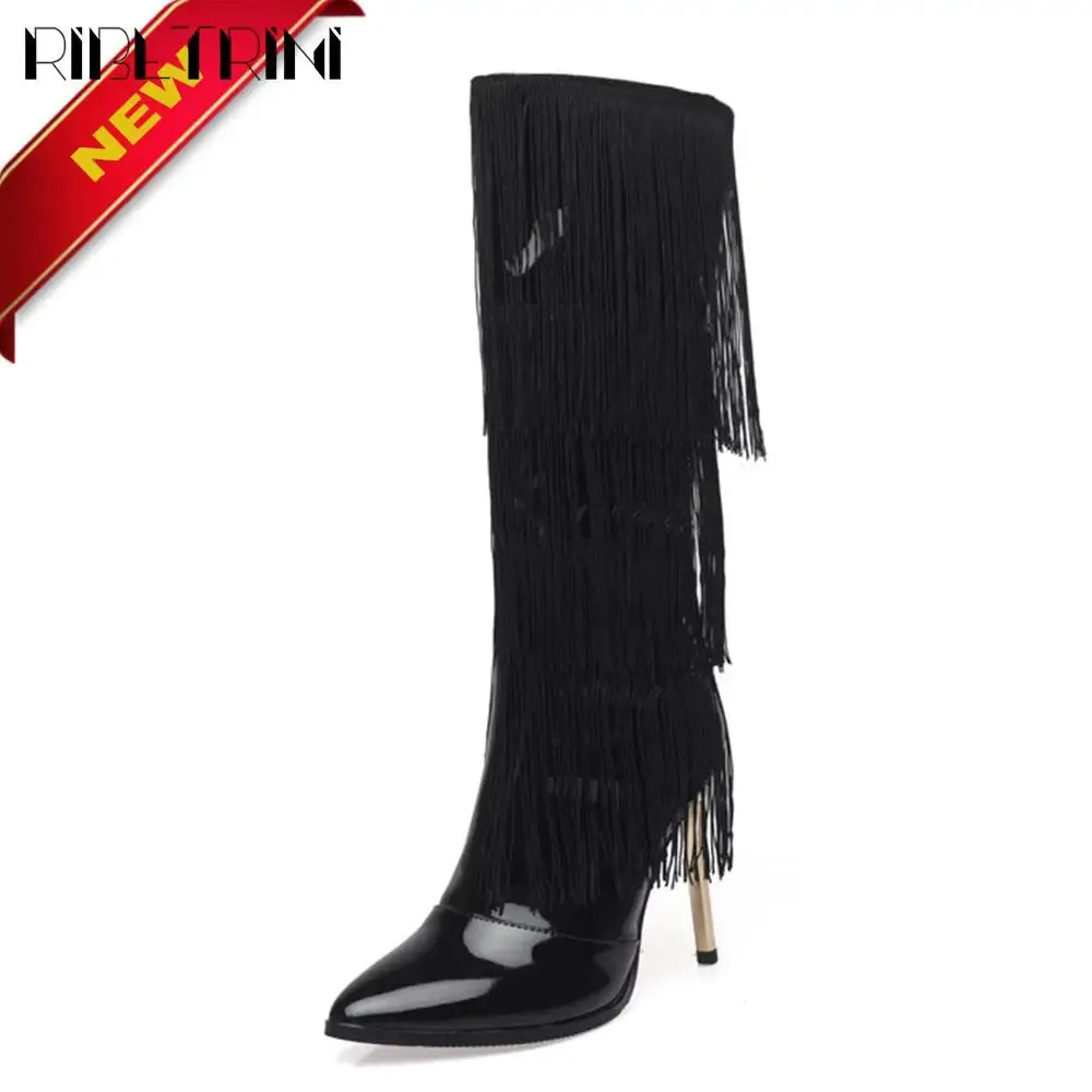 Merendy Arosa pointy stilettos Slip-on embroidery Chrome knee high boots