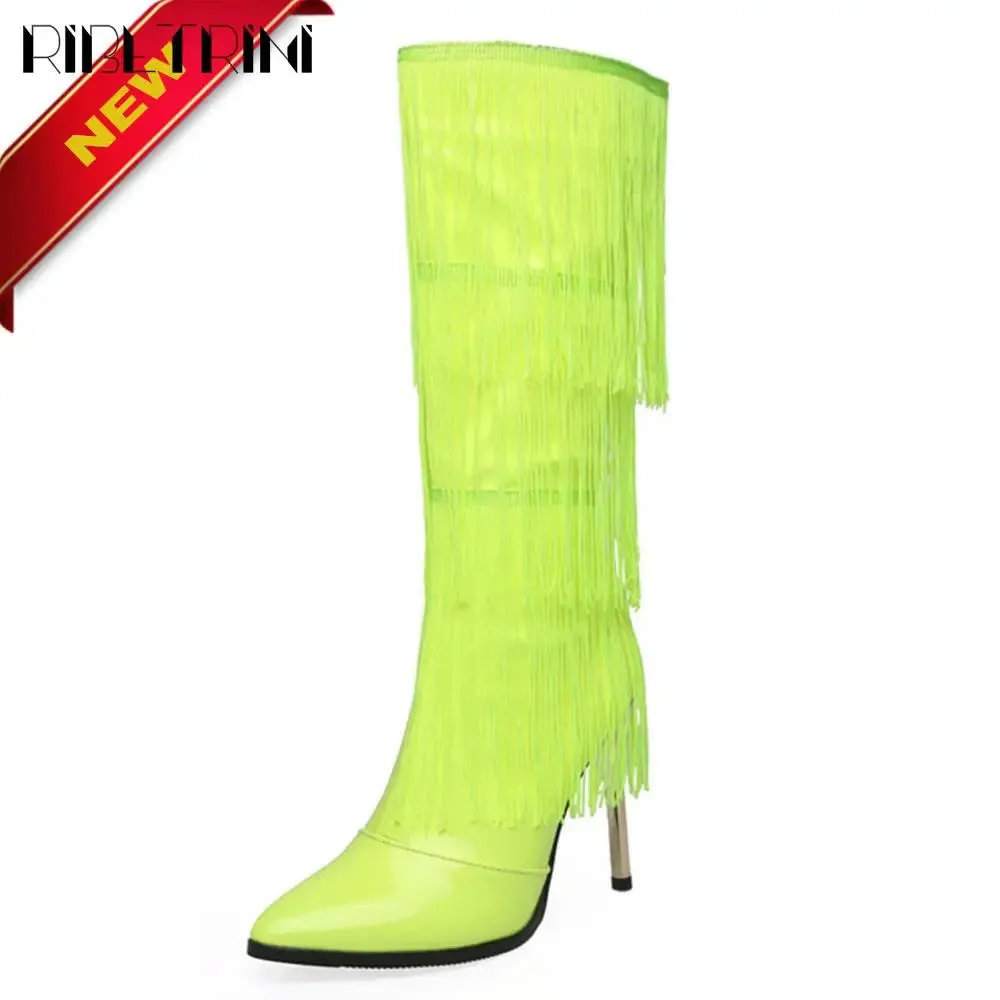 Merendy Arosa pointy stilettos Slip-on embroidery Chrome knee high boots