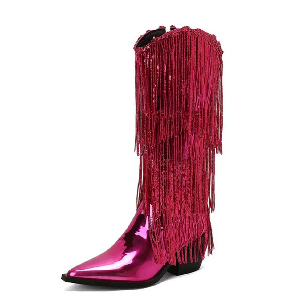 Merendy Arosa pointy stilettos Slip-on embroidery Chrome knee high boots