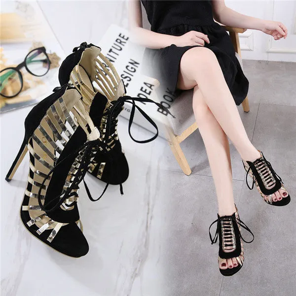 Modern Suede Upper Open Toe High Heels Prom Shoes PS030