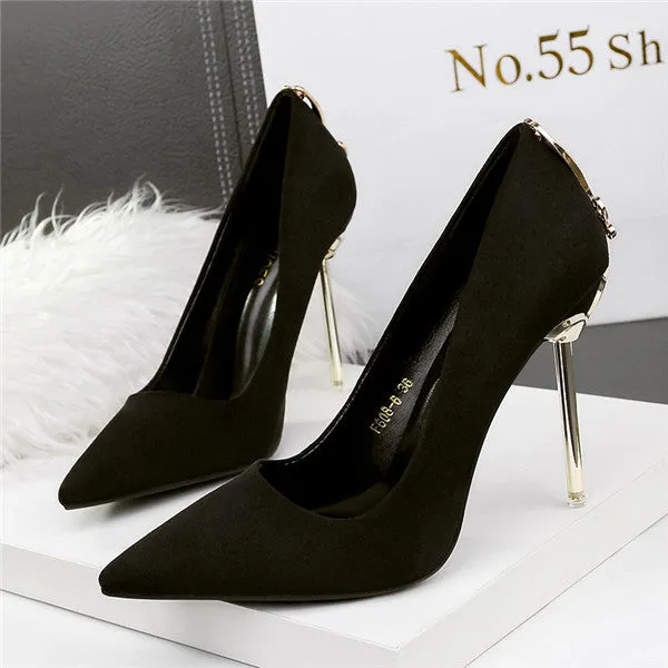 Modest Stiletto Heels Suede Upper Closed Metal Prom Shoes PS013