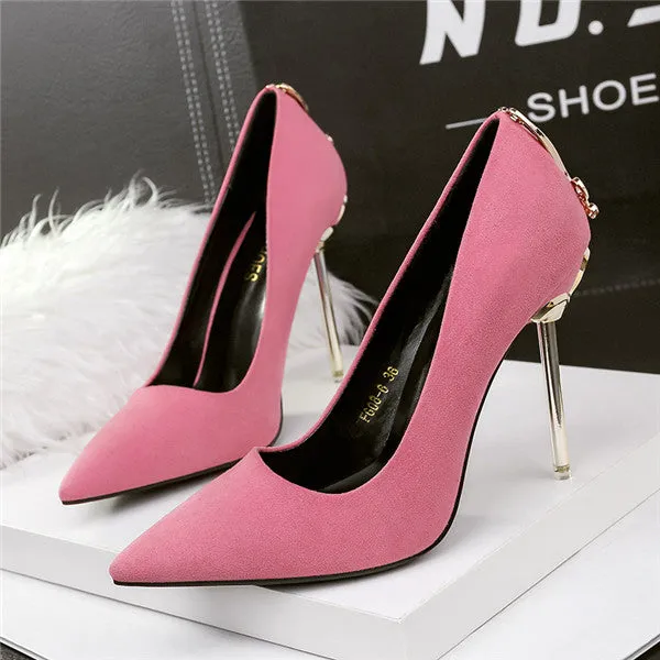 Modest Stiletto Heels Suede Upper Closed Metal Prom Shoes PS013