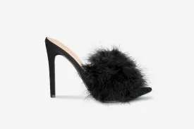 Nancy - Black Faux Suede Fluffy Heel